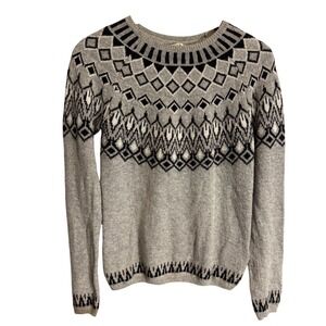 HM LOGG Womens Grey Fair Isle Nordic Knit Crew Neck Sweater XS Grey Black White